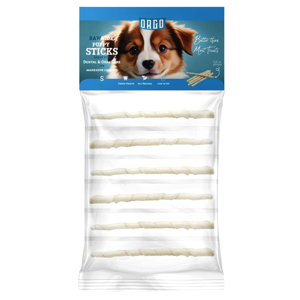 Orgo Rawhide Sticks For Dog Puppy Dental Oral Care 6 PC.