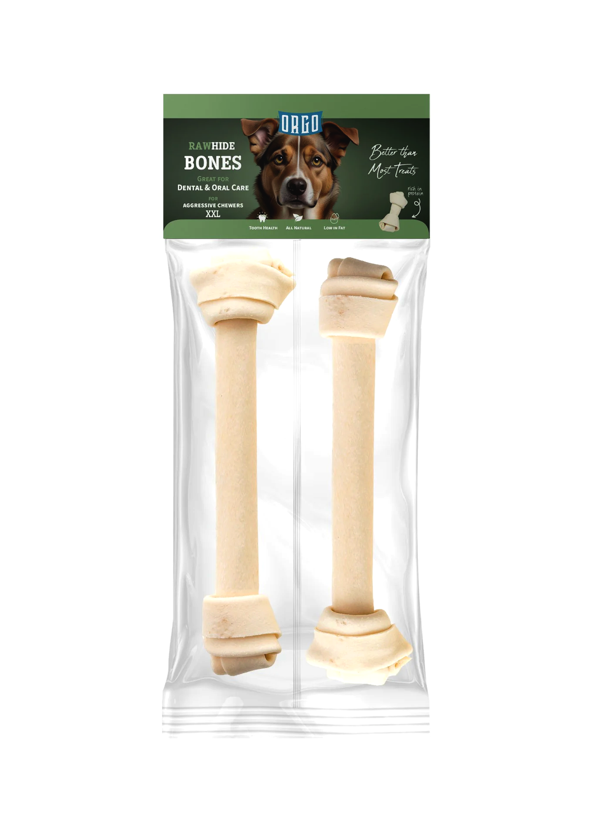 Orgo Rawhide Bones For Dog Dental Oral Care 2 PC XXL.