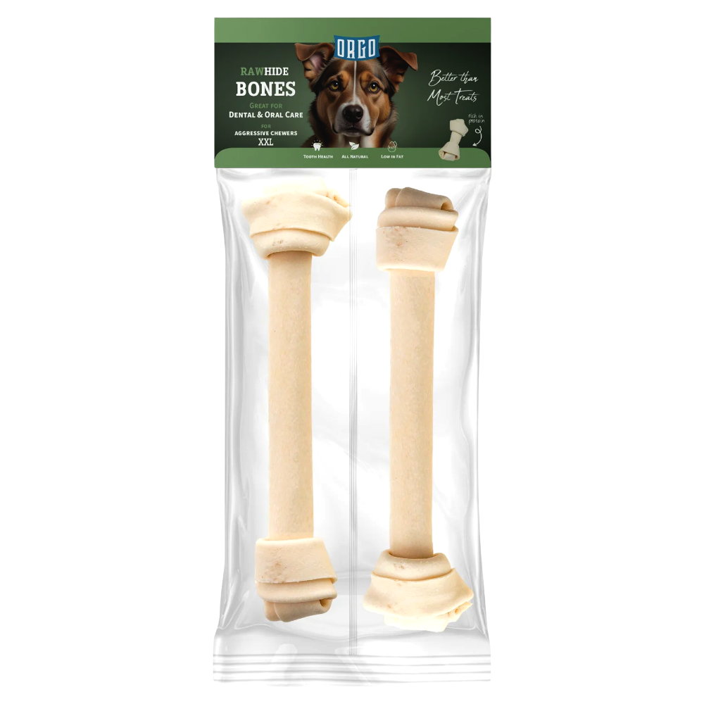 Orgo Rawhide Bones For Dog Dental Oral Care 2 PC XXL.