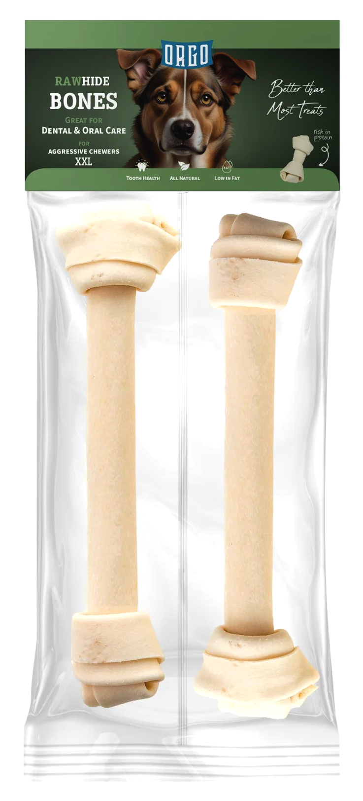 Orgo Rawhide Bones For Dog Dental Oral Care 2 PC XXL.