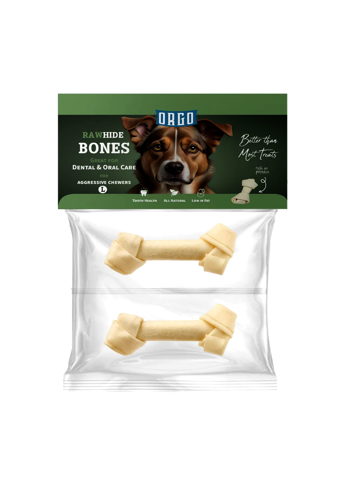 Orgo Rawhide Bones For Dog Dental Oral Care 2 PC L.