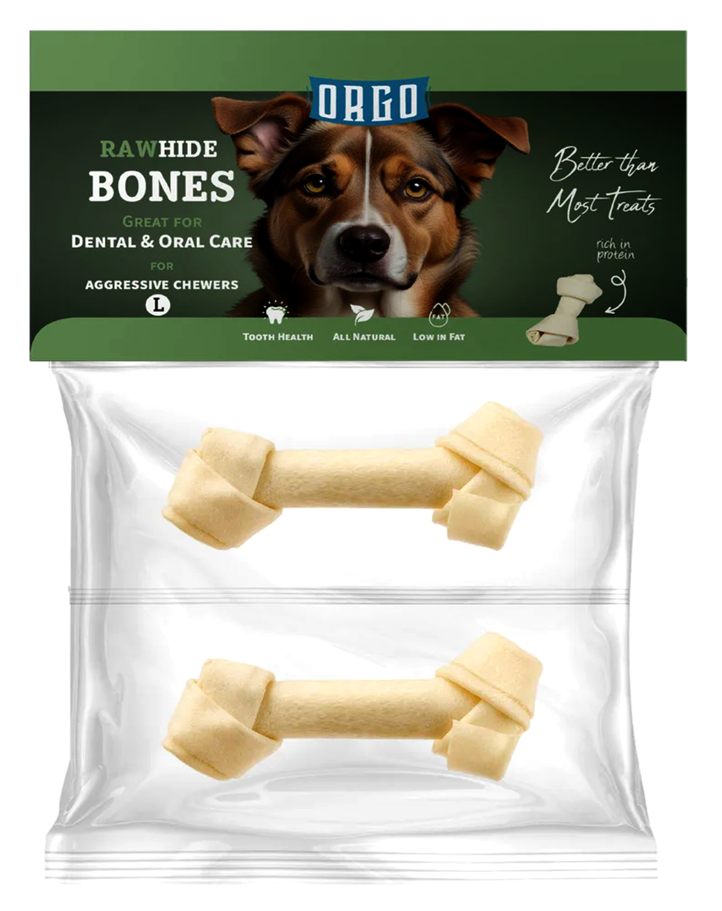 Orgo Rawhide Bones For Dog Dental Oral Care 2 PC L.