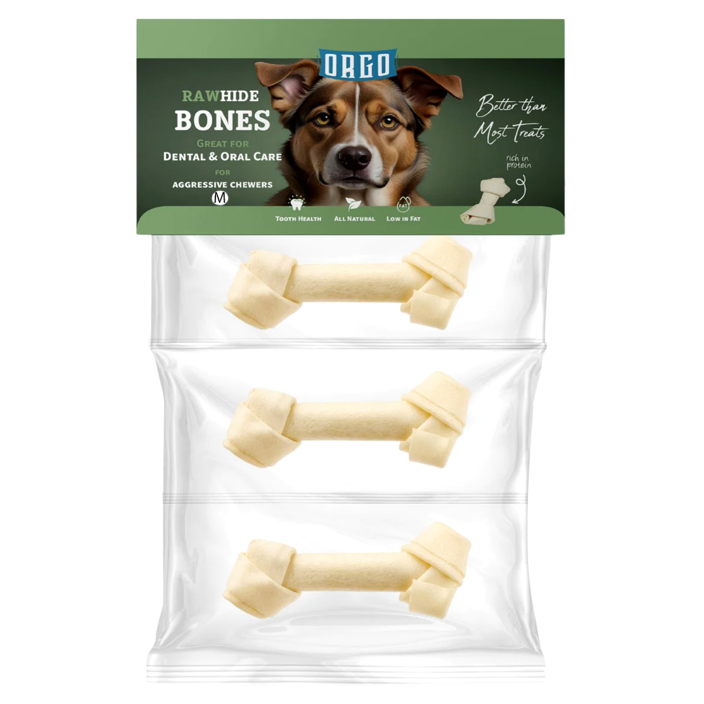 Orgo Rawhide Bones For Dog Dental Oral Care 3 PC Medium.