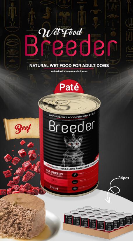 breeder pate canned food for adult cat beef 400g.
