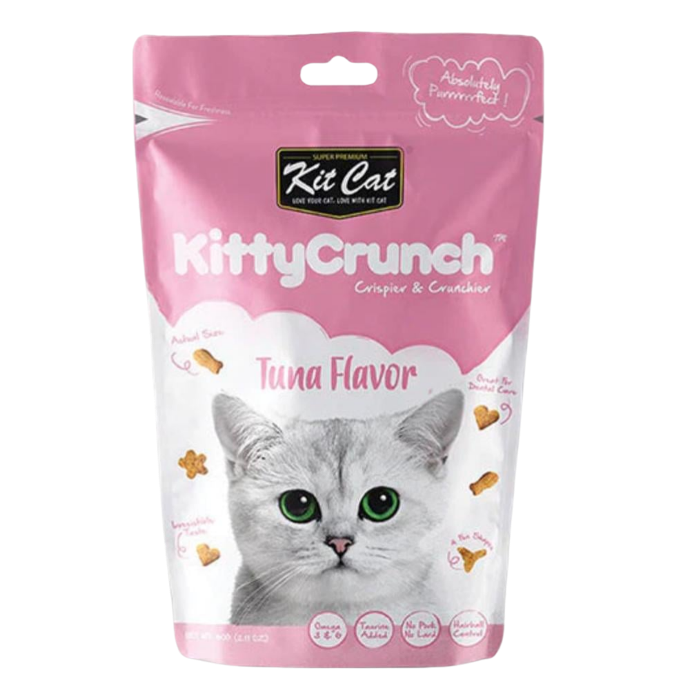 Kit Cat Kitty Crunch Tuna Flavor cat treat package on a white background