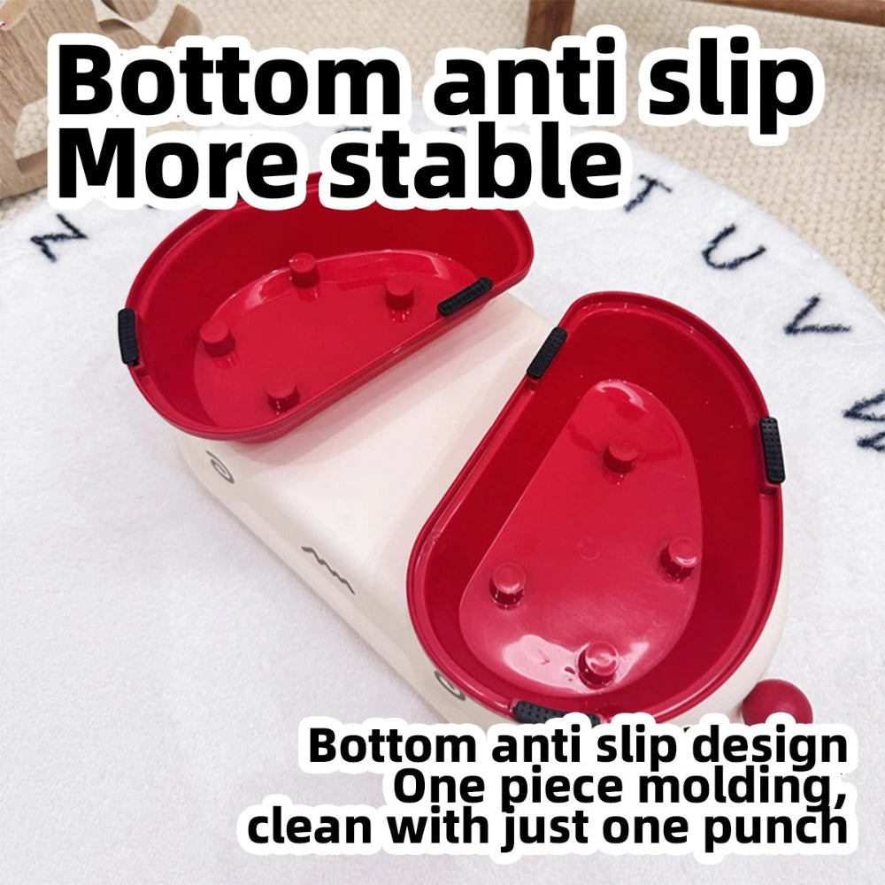 Red plastic mold with text highlighting anti-slip design on a white surface.