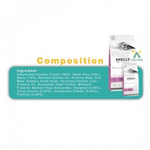 Molly pet food packaging with ingredient list on a white background