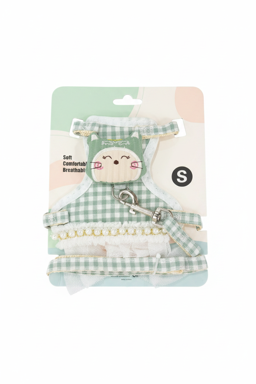 Cat Harness Green - White Background
