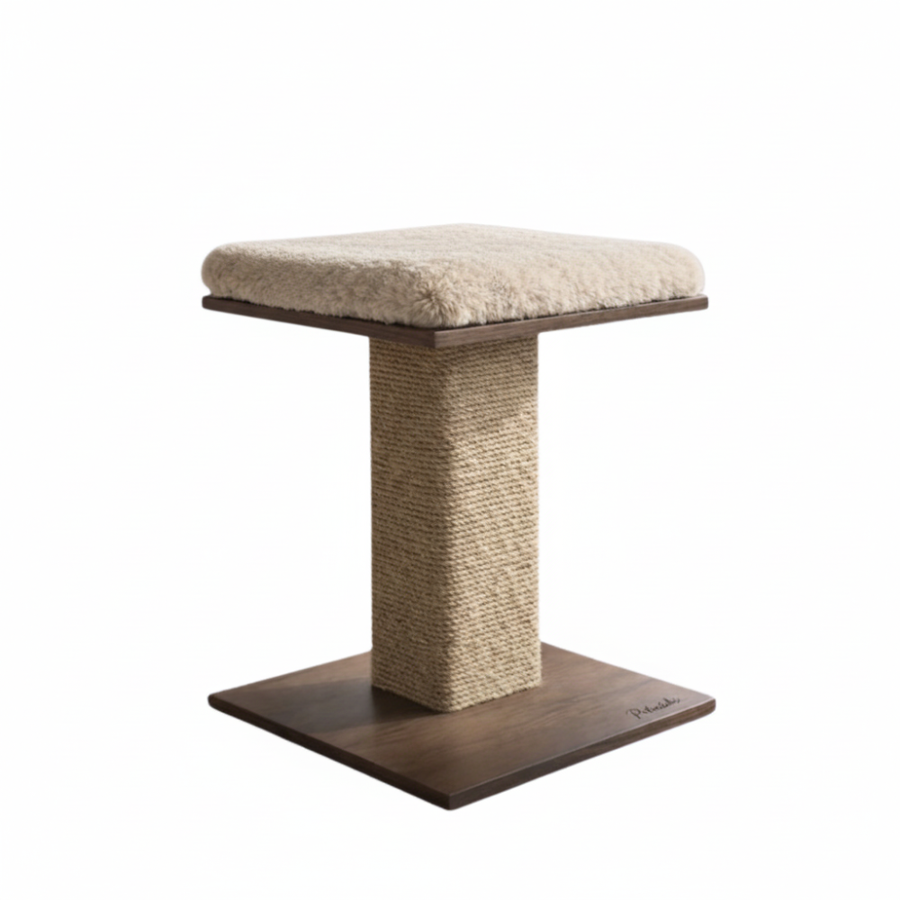Cat scratching post on white background
