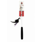 Cat toy with black handle and feathers