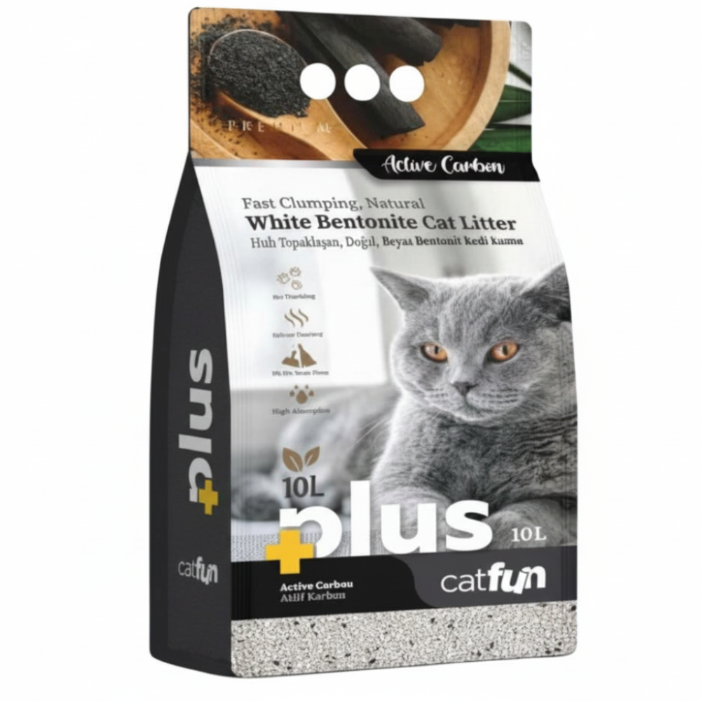 Catfun Plus Active Carbon 10L cat litter on white background