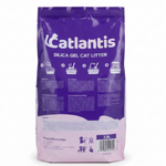 Purple bag of Catlantis silica gel cat litter on a white background