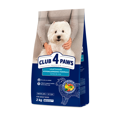 Club 4 Paws Small Breeds Hypoallergenic Formula Lamb & Rice 2kg.