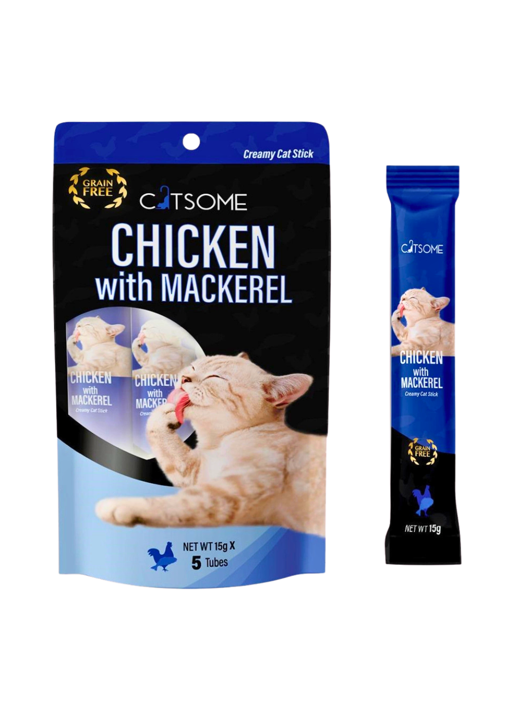 CATSOME Creamy Cat Stick Chicken With Mackerel 75g (5 sticks/pack).