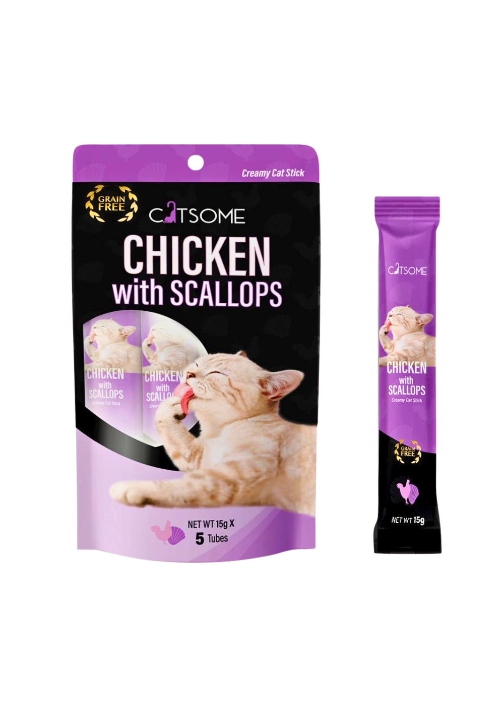 CATSOME Creamy Cat Stick Chicken With Scallops 75g (5 sticks/pack).