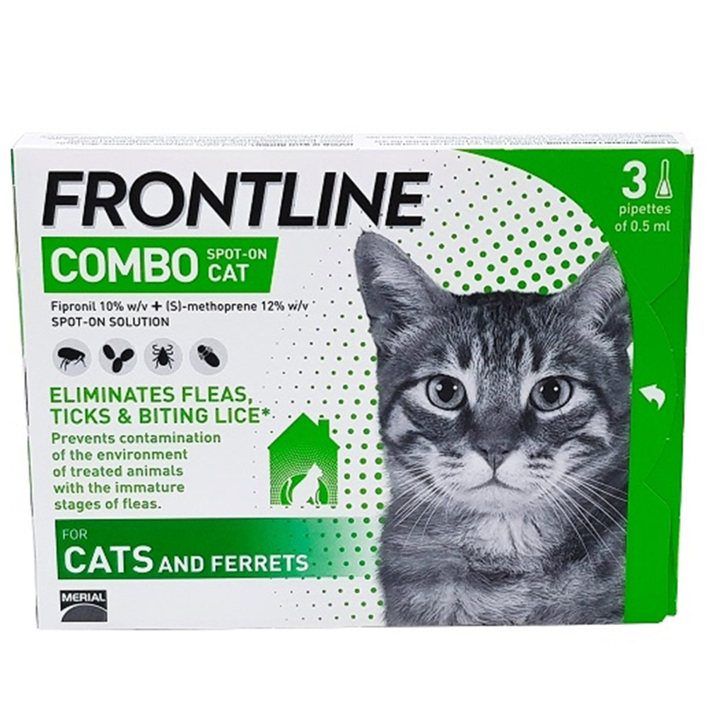 Frontline Combo Spot-On for cats packaging with a cat's face on a white background