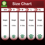 Size chart for DOCO products with weight ranges and corresponding sizes.