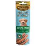 Package of Dog Fest Meat Sticks with Turkey on a white background
