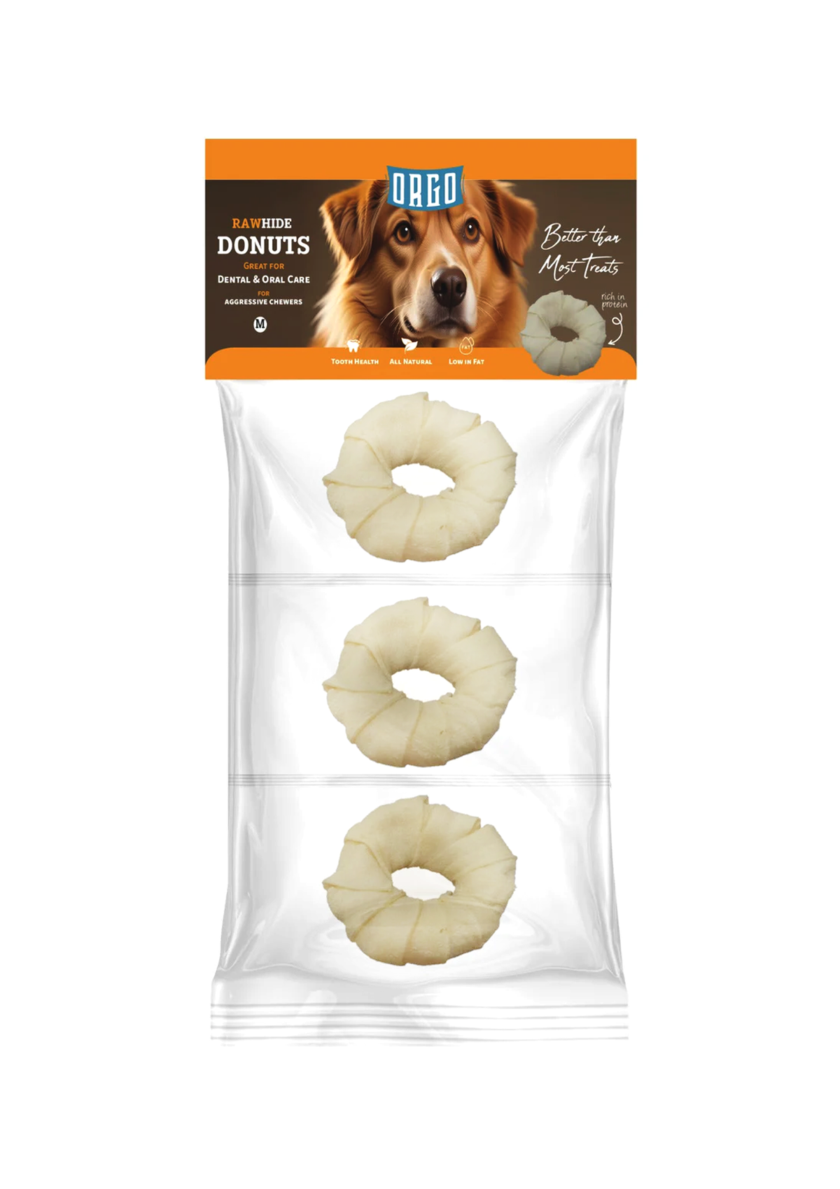 Orgo Rawhide Donuts for Dog Dental Oral Care 3 PC Medium.