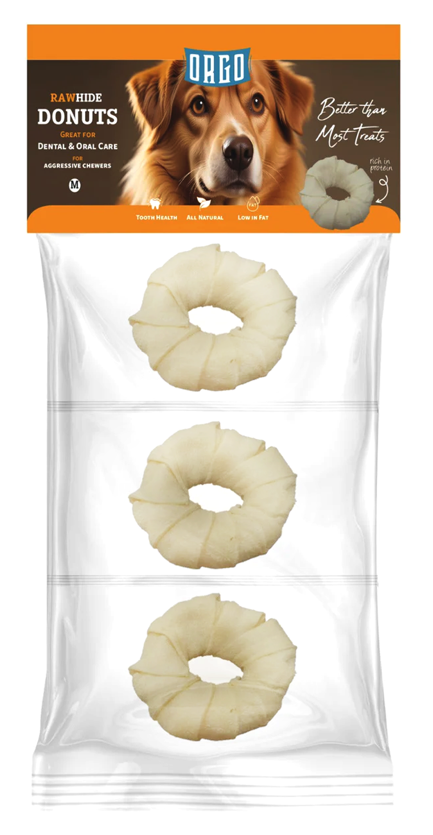 Orgo Rawhide Donuts for Dog Dental Oral Care 3 PC Medium.
