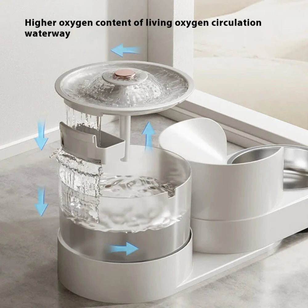 Water circulation system with arrows indicating flow direction on a white surface.