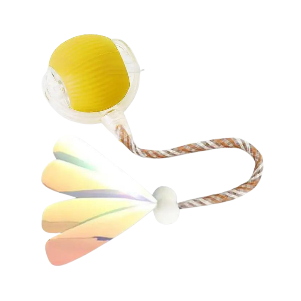 Silicone brush with yellow bristle head and colorful handle on a white background