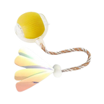Silicone brush with yellow bristle head and colorful handle on a white background