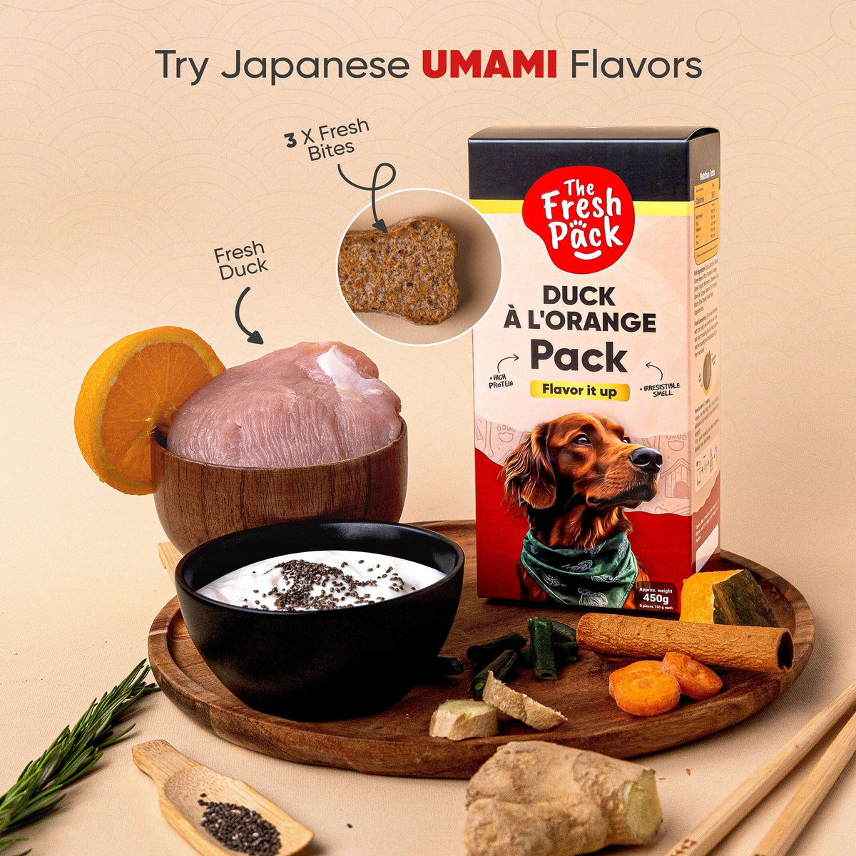 The Fresh Pack Duck à L'OrangeFor Dogs - "UMAMI" 450 Grams.