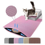 Cat litter mat with textured sides and a cat sitting on top, surrounded by color swatches.