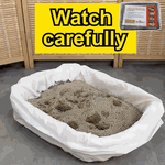 Bag of sand with a warning label and product in the corner.