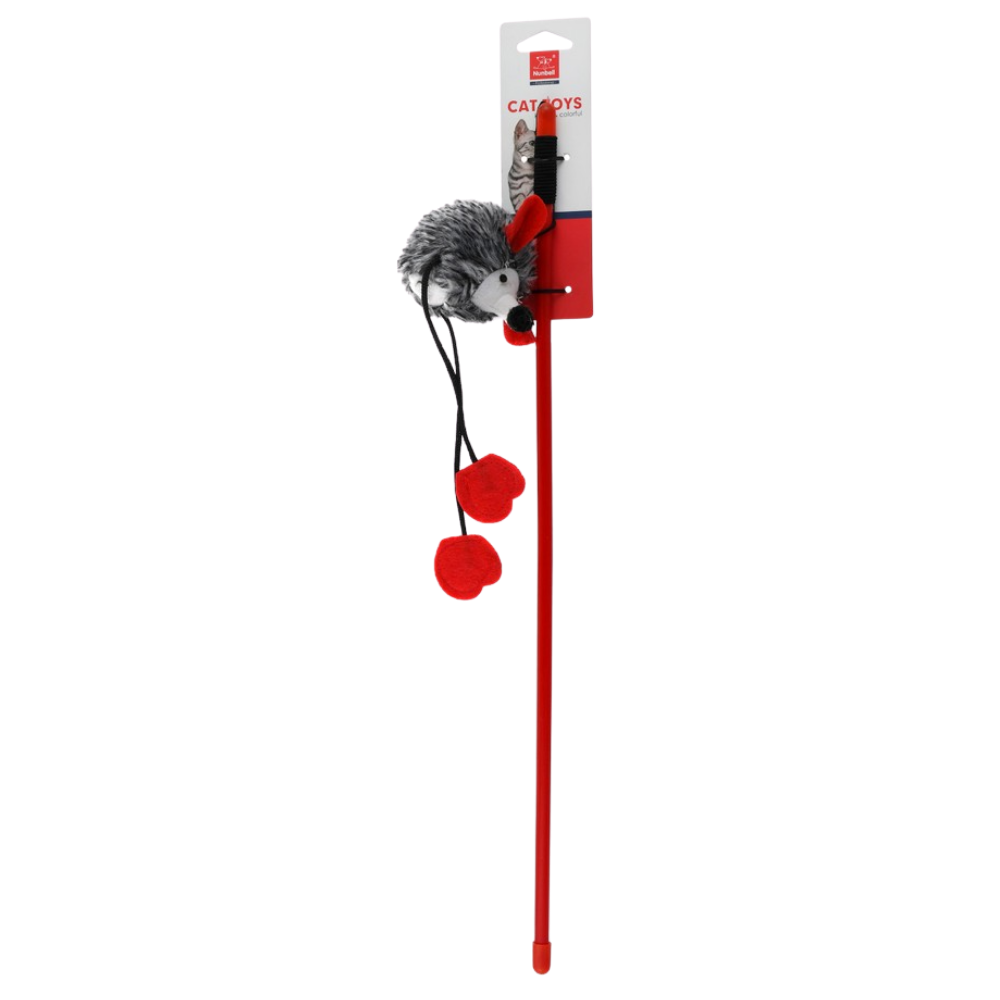 Cat toy with red and gray elements on a white background