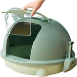 Pet litter box with a transparent lid on a white background