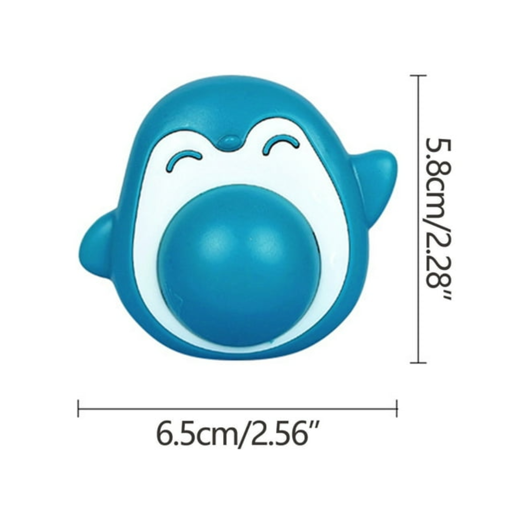 Blue cartoon-like object with dimensions on a white background