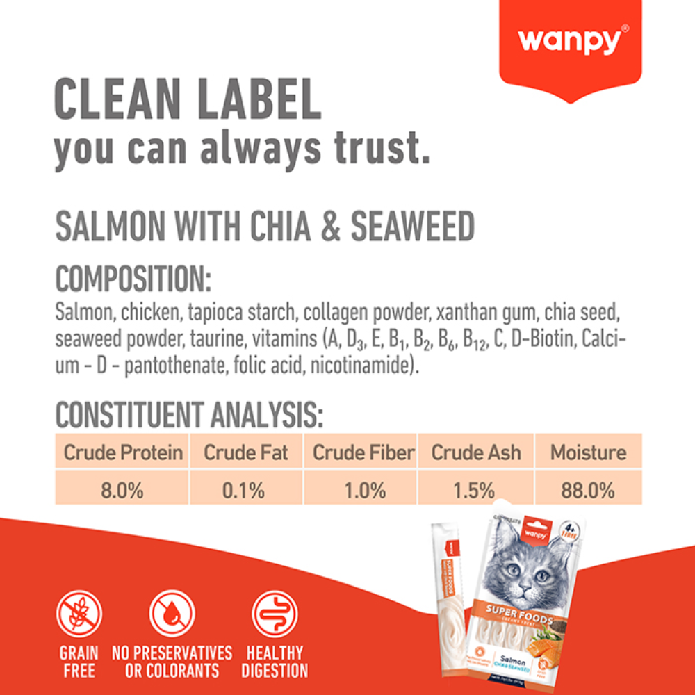 Wanpy Super Foods Creamy Treat Salmon Chia & Seaweed 70 g (5*14g)