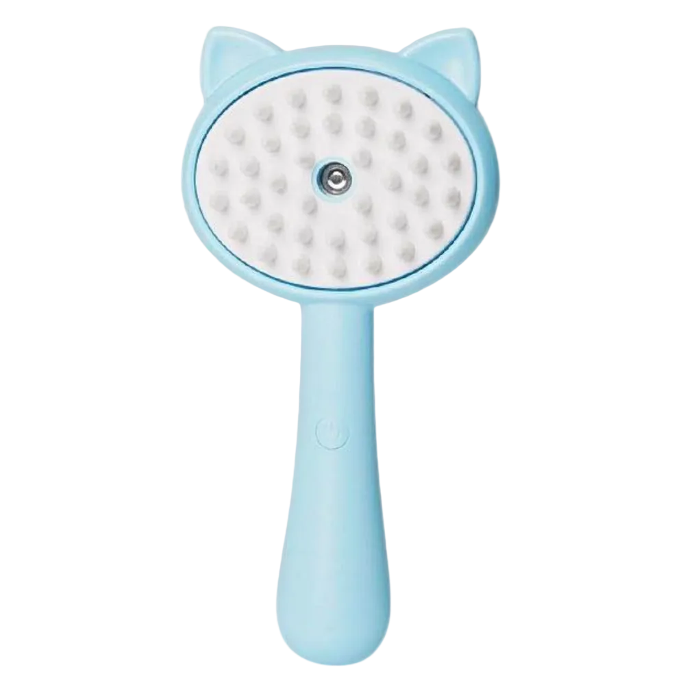 Blue handheld brush with cat ear design on a white background