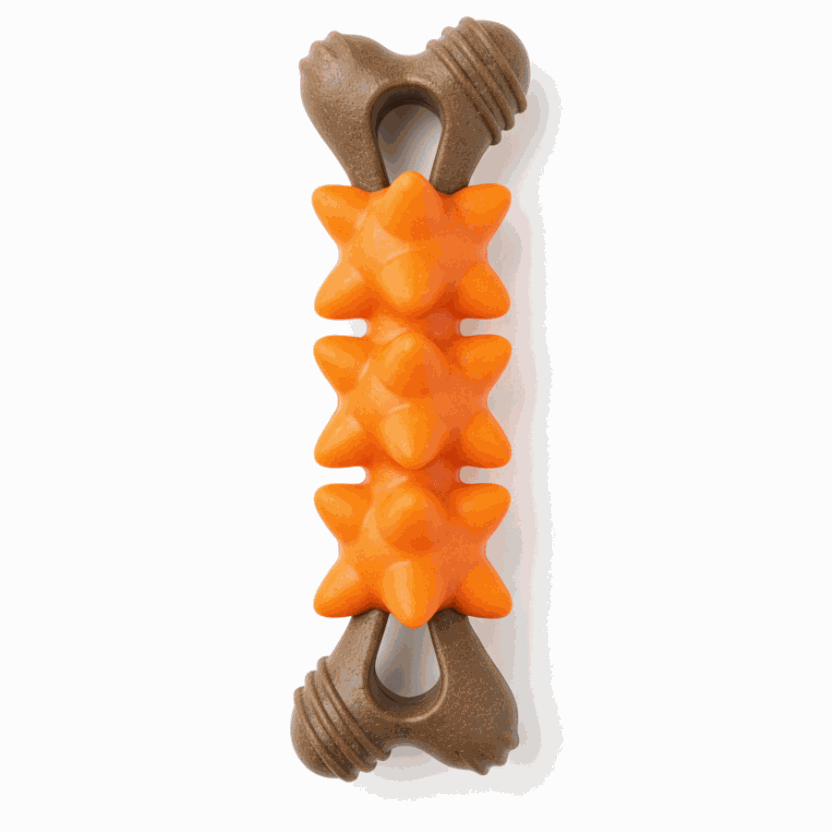 Fish-shaped pet chew toy orange standing