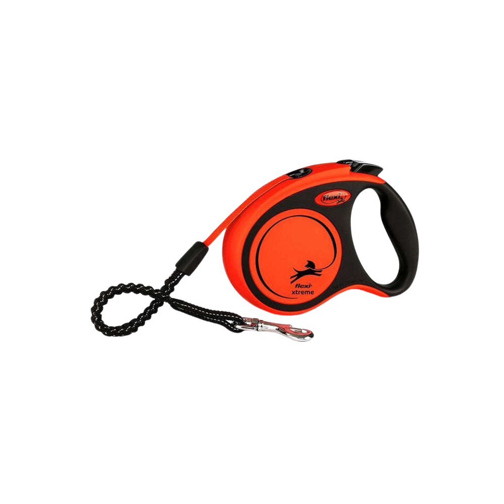 Flexi Xtreme S Black and Orange 5m Retractable Tape Leash for Dogs Up to 20 kg.