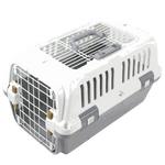 Pet carrier with white and gray color scheme on a white background