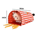 Naomi Red and White Cat Tunnel with Hanging Toy.