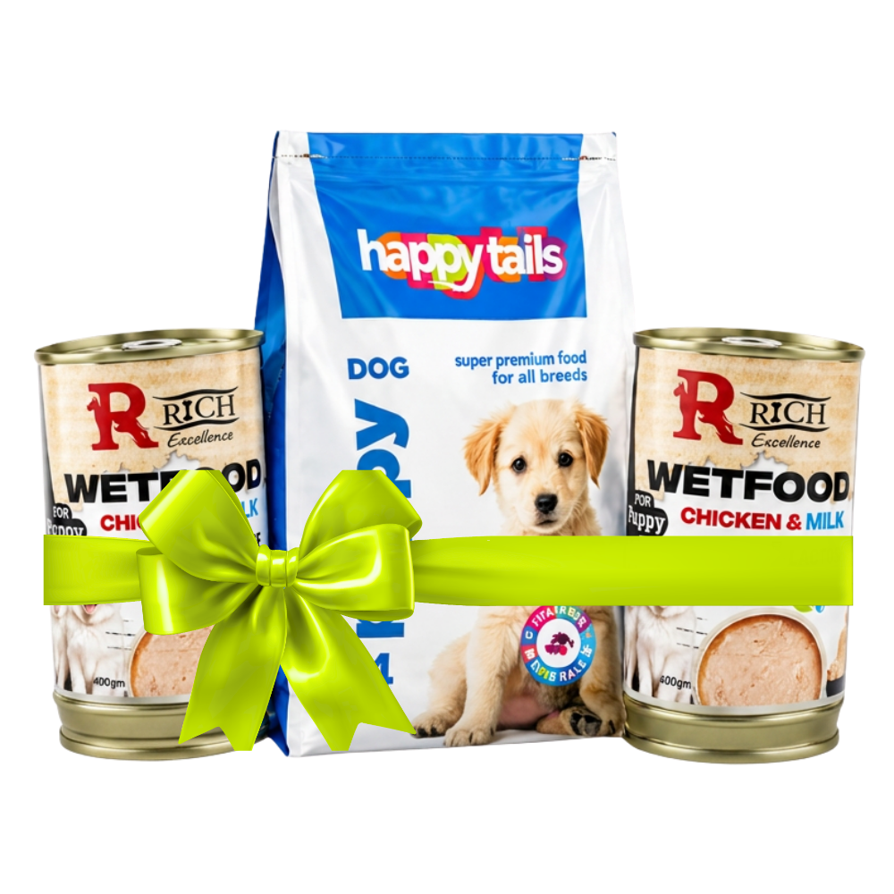 كيس Happy Tails وعلبتا Rich فقط بنفس الترتيب والتفاصيل