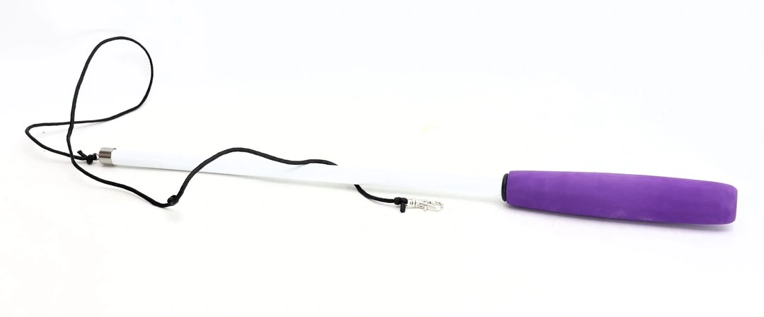 Purple handle with a coiled black cable on a white background