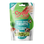 Package of Crystal Kitty freeze-dried cat grass cubes on a white background