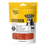 Package of Jerky Time Chicken Jerky for dogs with a yellow background and dog illustration.