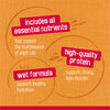 Text on an orange background about a cat food product's benefits