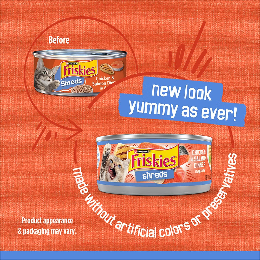 Friskies Shreds Chicken & Salmon Dinner In Gravy Wet Cat Food 156 g