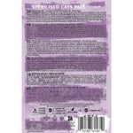 Purple label with text and a barcode on a white background