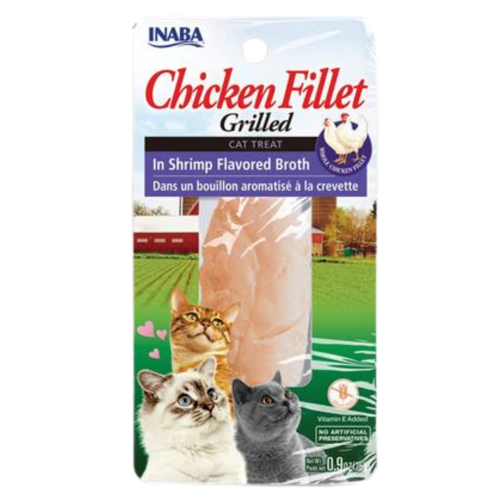 INABA Chicken Fillet Grilled cat treat package with cats on a grassy background