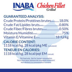 INABA Chicken Fillet Grilled label with guaranteed analysis and calorie content details.