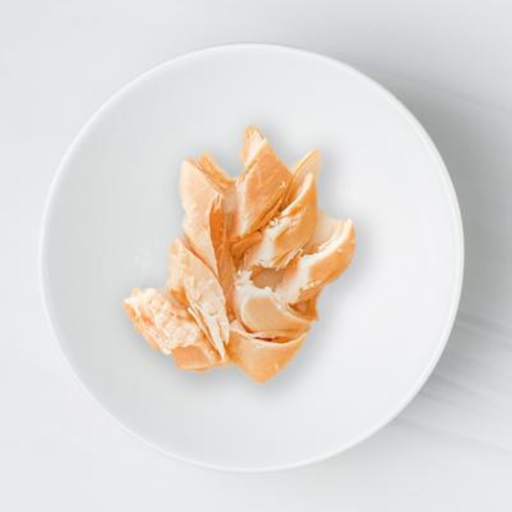 Raw chicken breast on a white plate with a light gray background