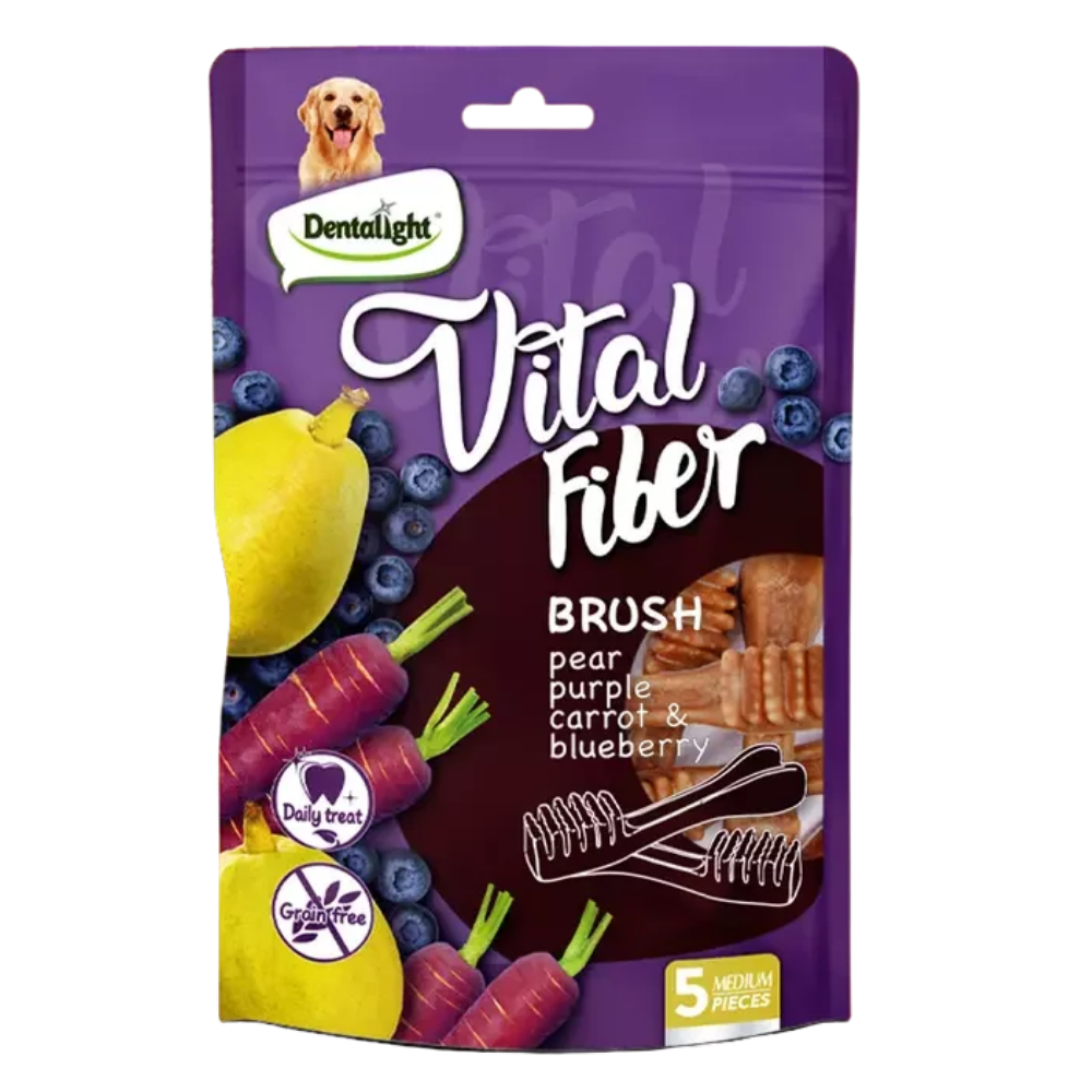 Dentalight Vital Fiber Pear Purple Carrot & Blueberry 5 Medium Pieces Petfast.shop Dentalight Chewy Treat Dental Treat Dog Exclusive Treats petfast.shop Egypt PDE5944S Brush 250.00
